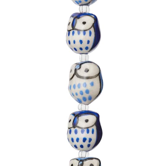 Blue Mix Ceramic Owl Beads, 15mm by Bead Landing&#x2122;